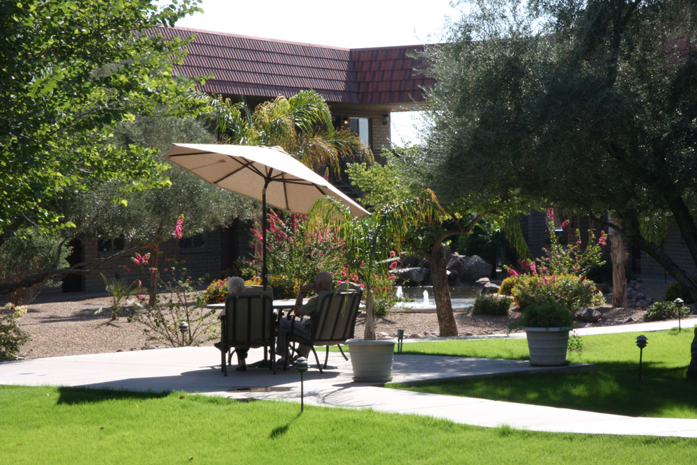 Residents enjoying a peaceful moment in the garden