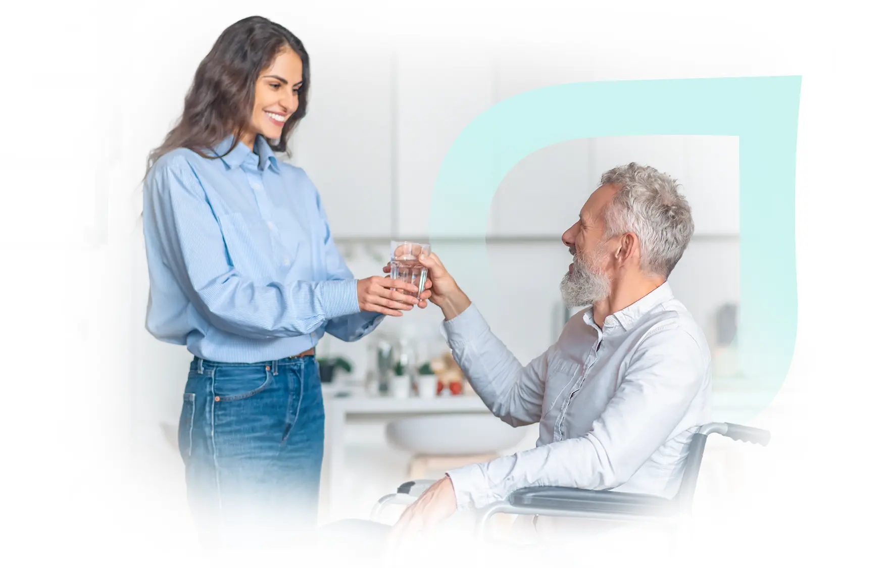 Caregiver assisting a senior with a glass of water
