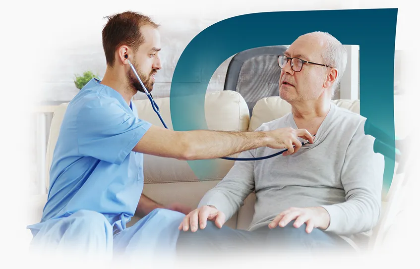 Healthcare professional checking on senior patient