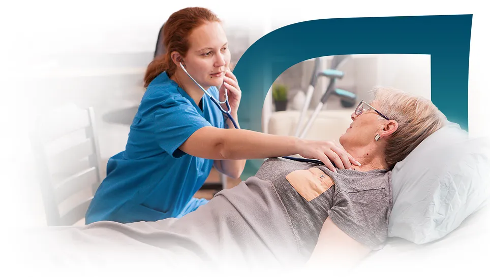 Healthcare provider assisting a senior resident.