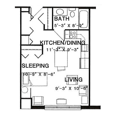 Architectural floor plan of a resident unit