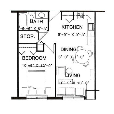 Architectural floor plan of a living space