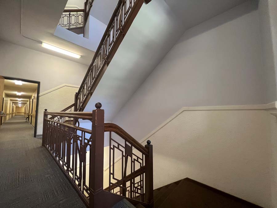 Interior staircase in a senior living facility