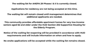 Notice regarding waiting list status for AHEPA 29
