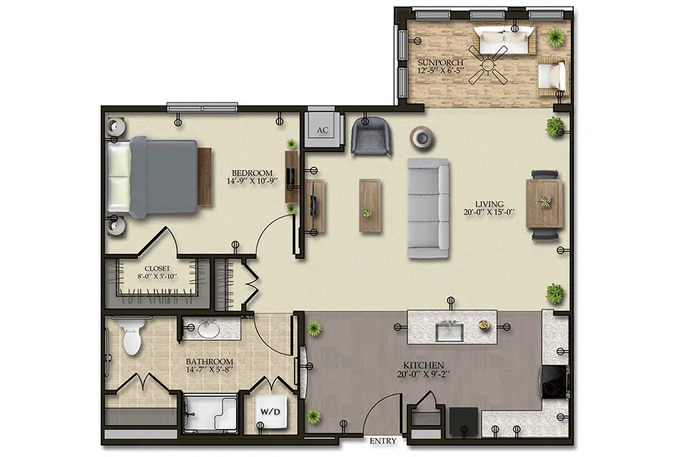 Architectural floor plan of a resident unit layout