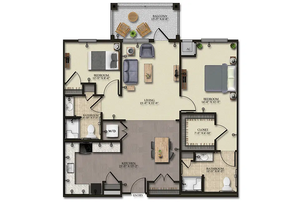 Architectural floor plan of a residential unit layout