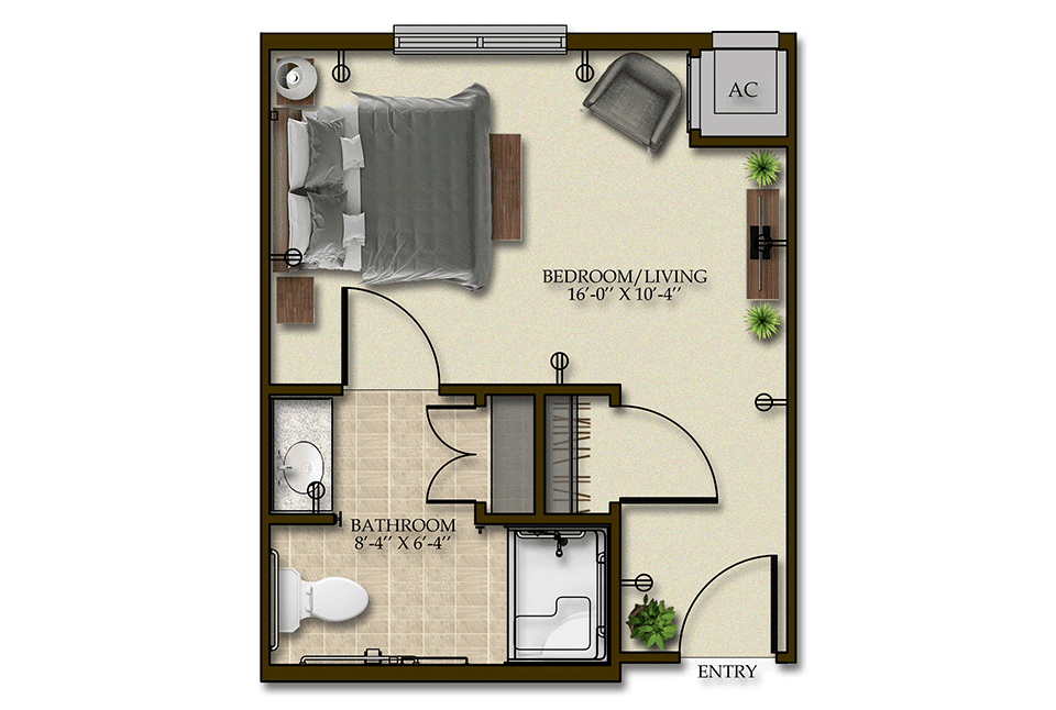 Architectural floor plan of a resident unit