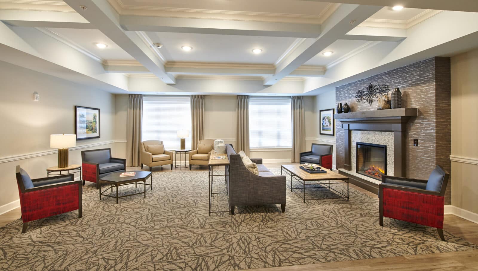Common area in a senior living facility with seating