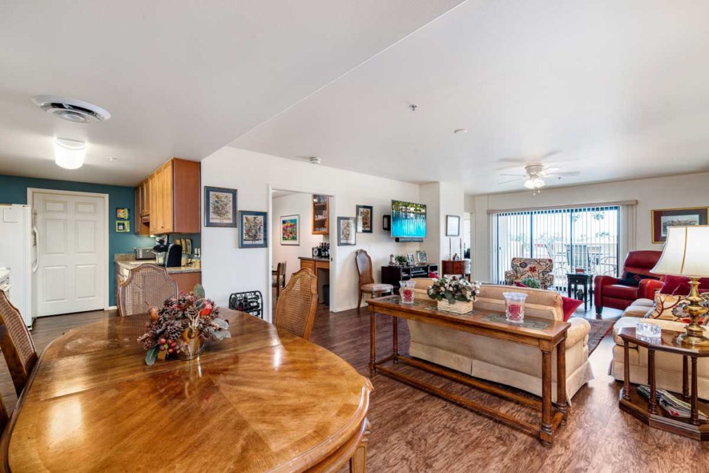 Bright and inviting common area with furniture and decor
