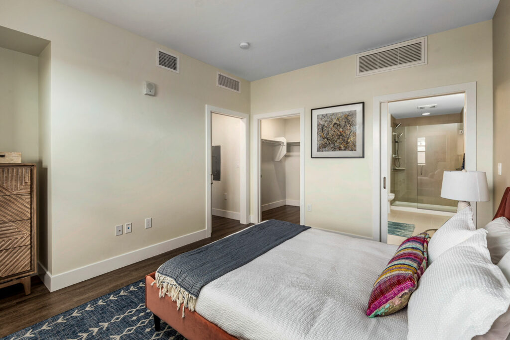 Bright private bedroom in assisted living facility