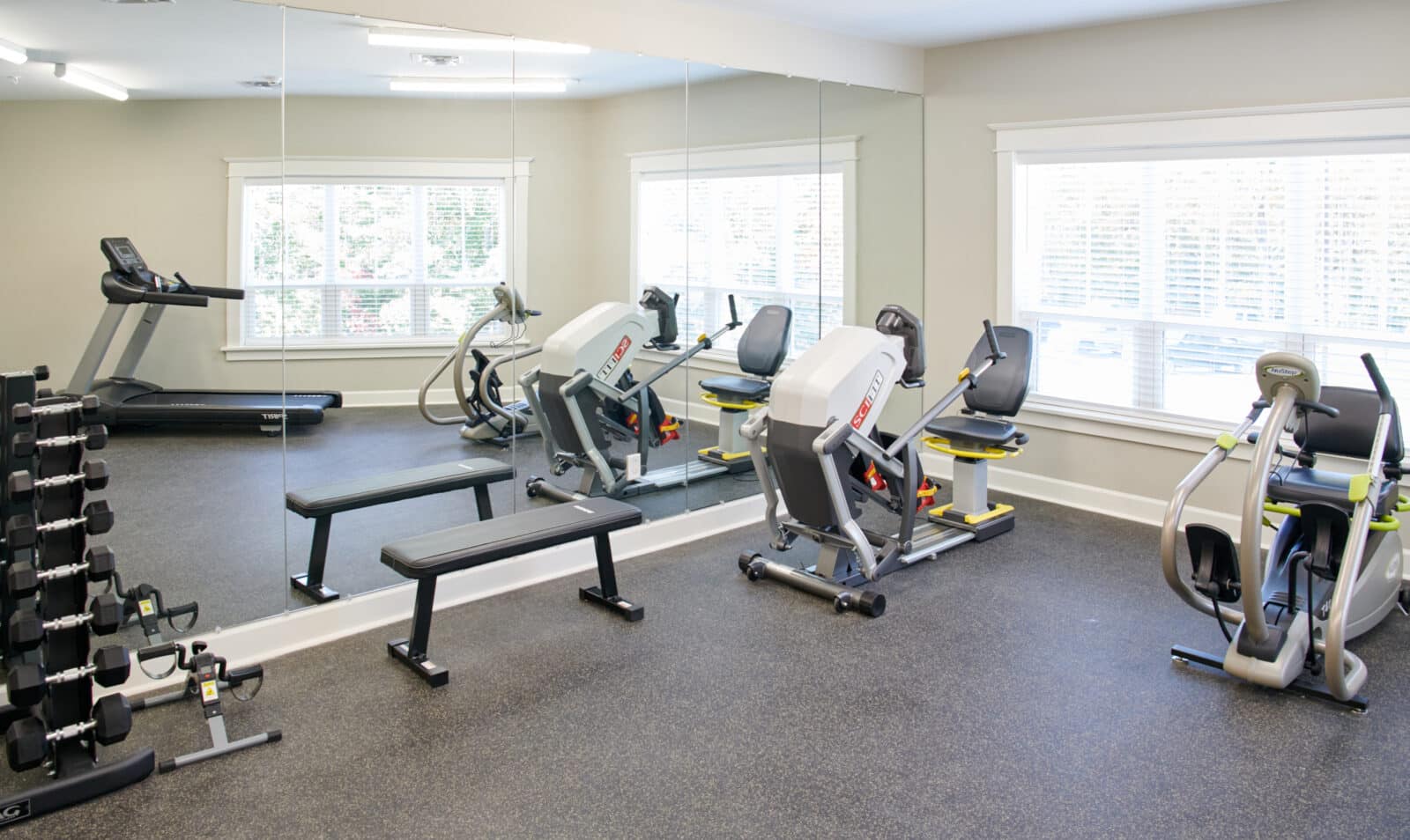 Interior view of a gym with fitness equipment