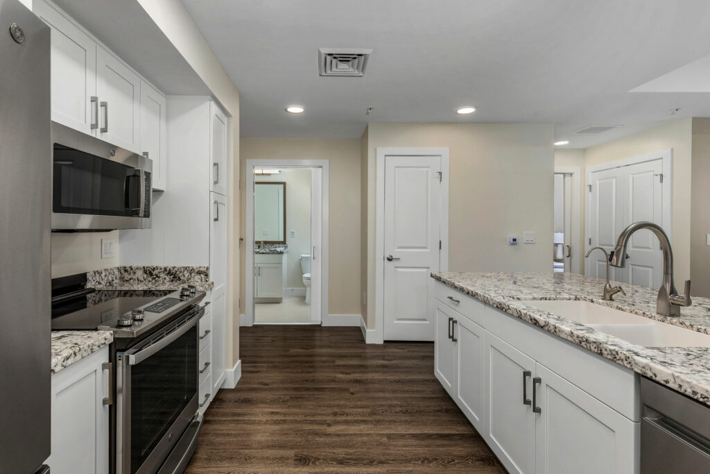 Modern kitchen interior with stainless steel appliances