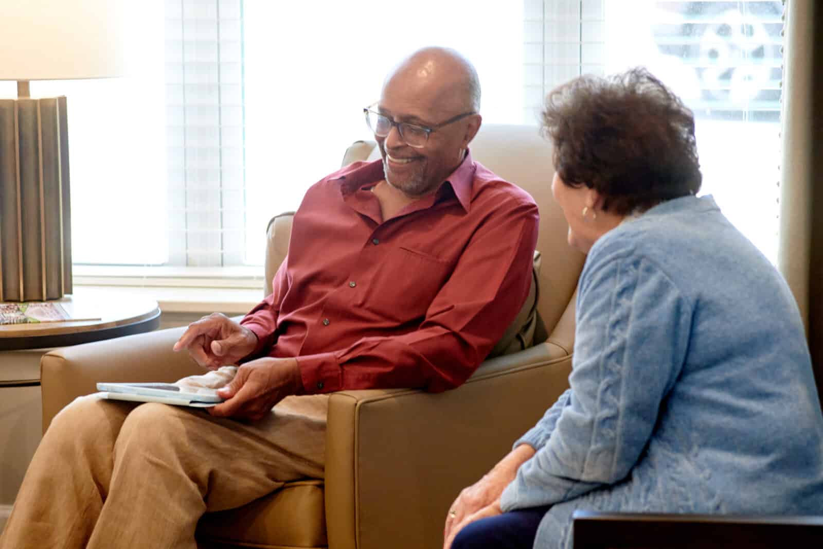 Residents enjoying conversation in a common area