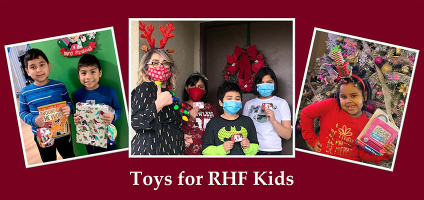 Children participating in a holiday gift event