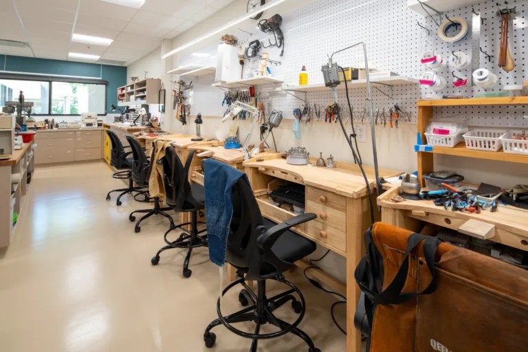 Craft workshop with tools and workstations