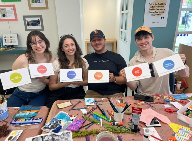 Participants engaging in a creative activity at a table