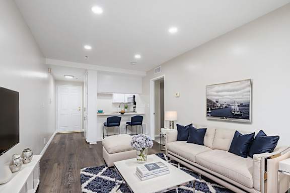 Bright and modern living room in a senior apartment