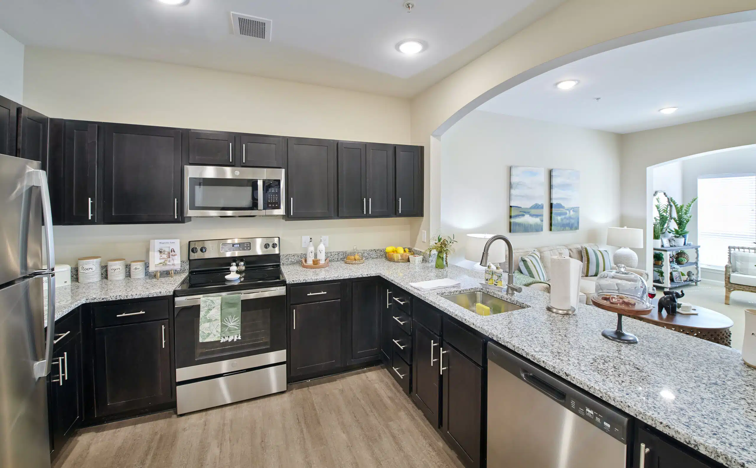 Modern kitchen space with stainless steel appliances