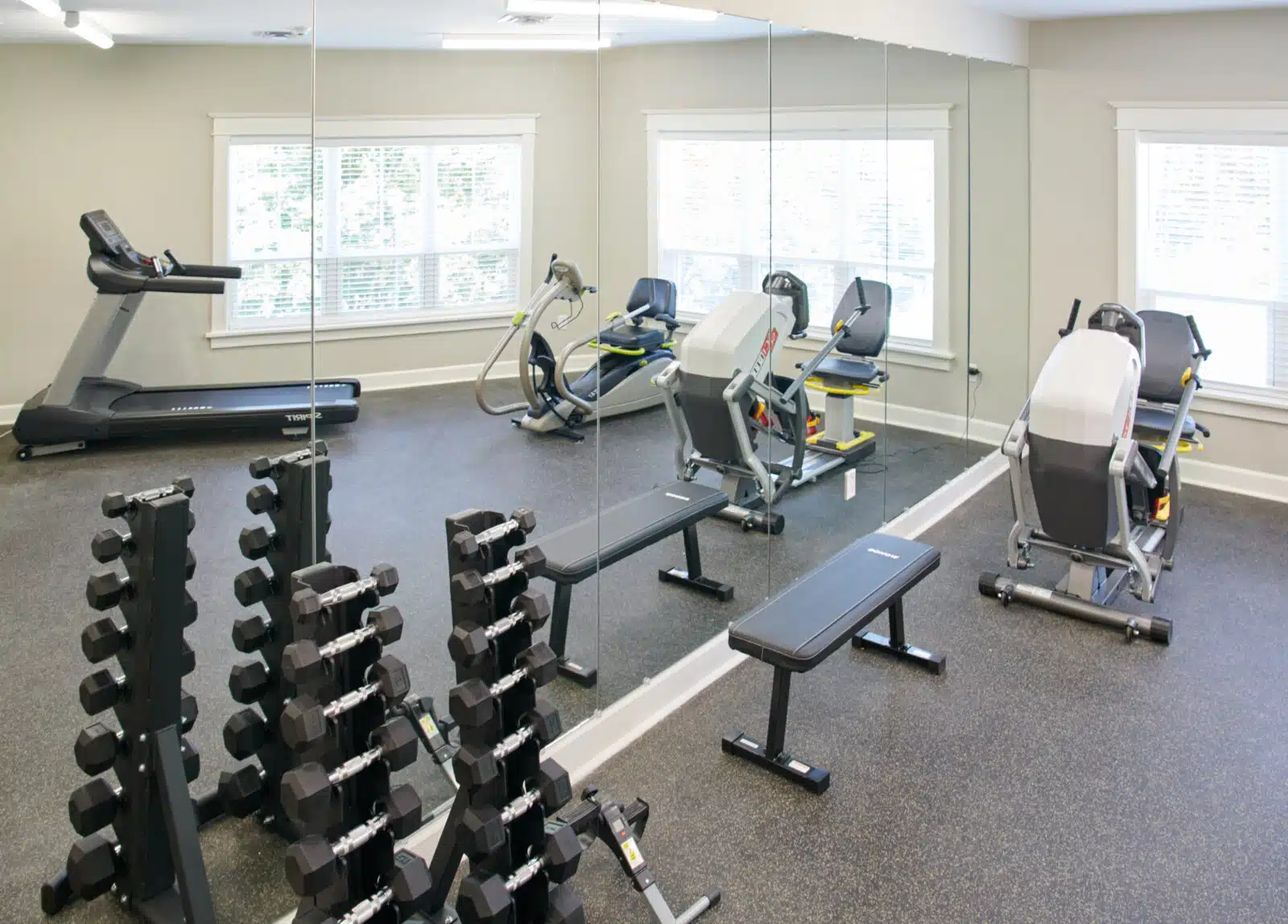 Interior view of a fitness room with exercise equipment