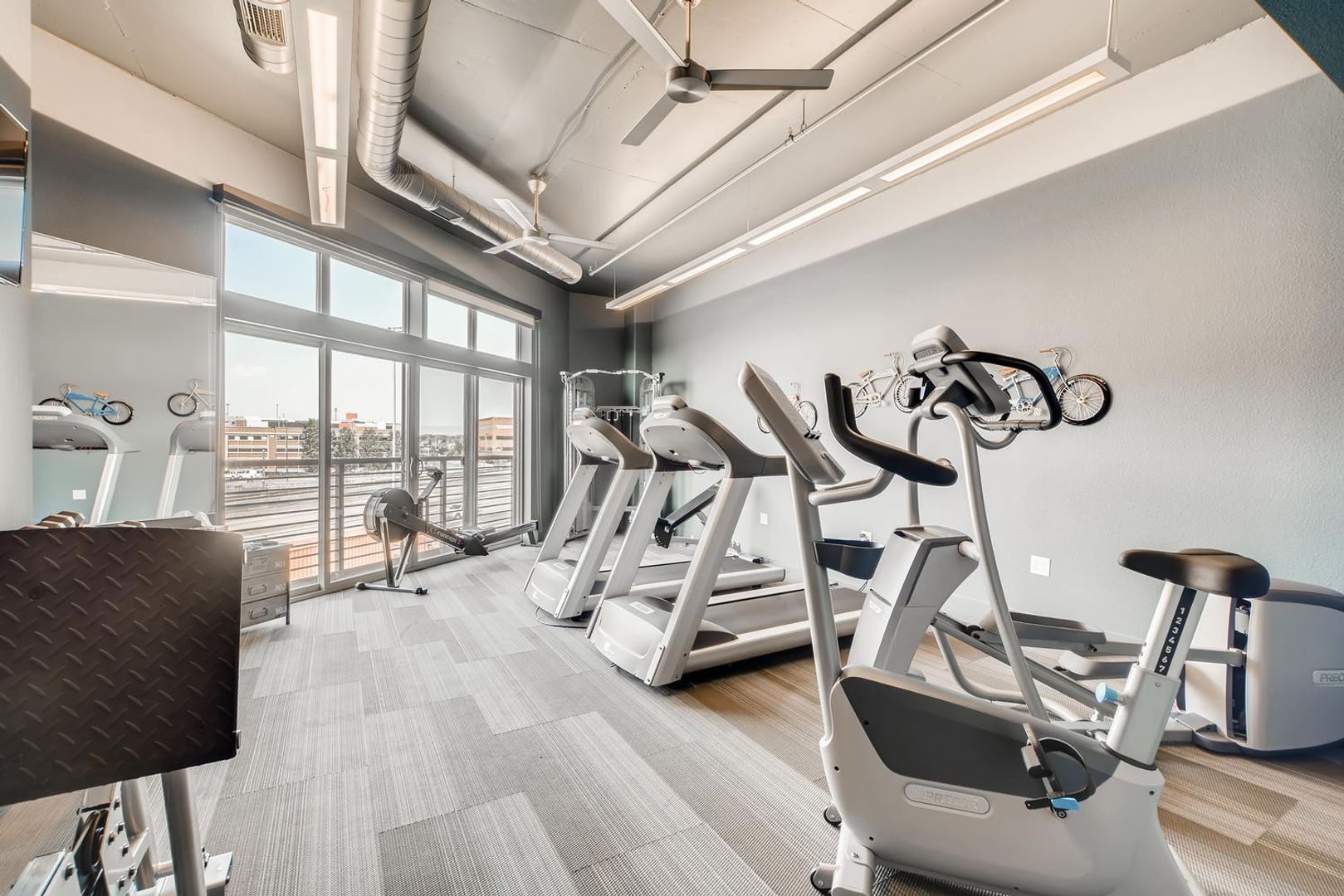 Well-equipped fitness area in a senior living facility