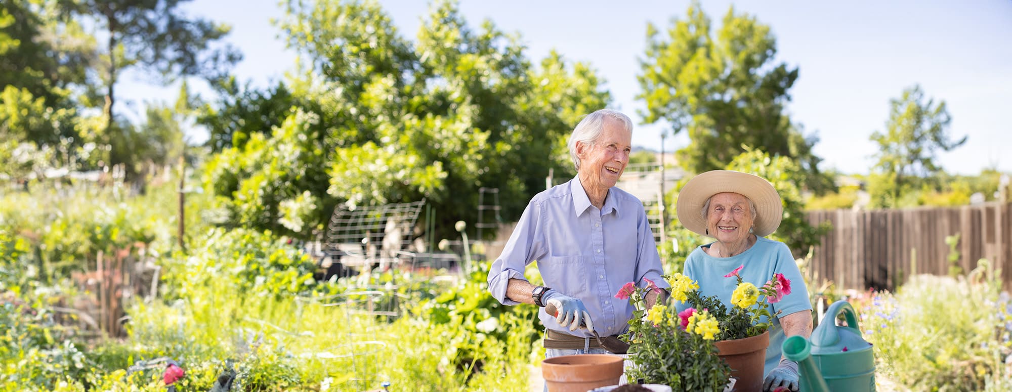 Residents gardening in a vibrant outdoor space