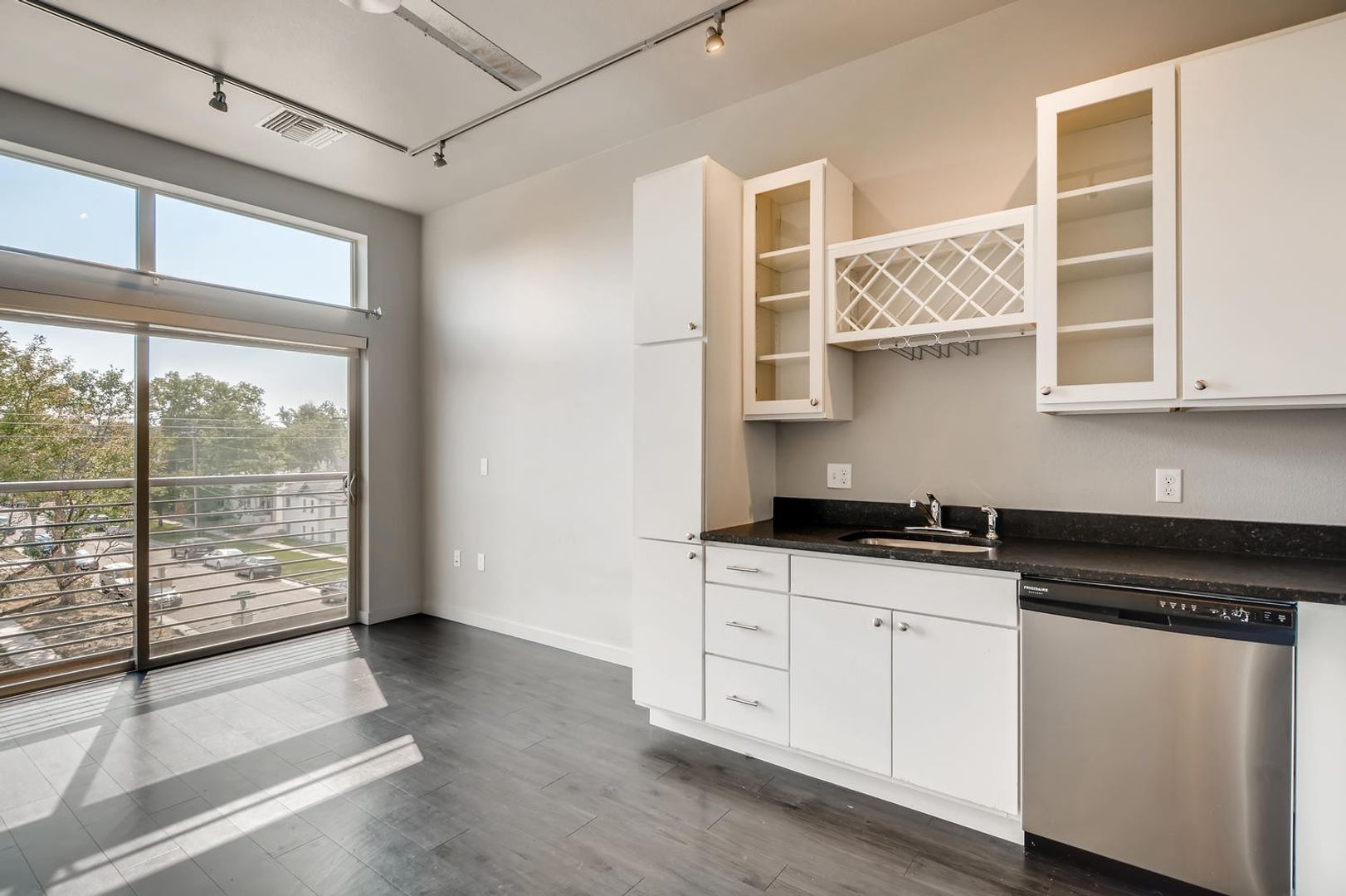 Bright kitchen area of a resident room