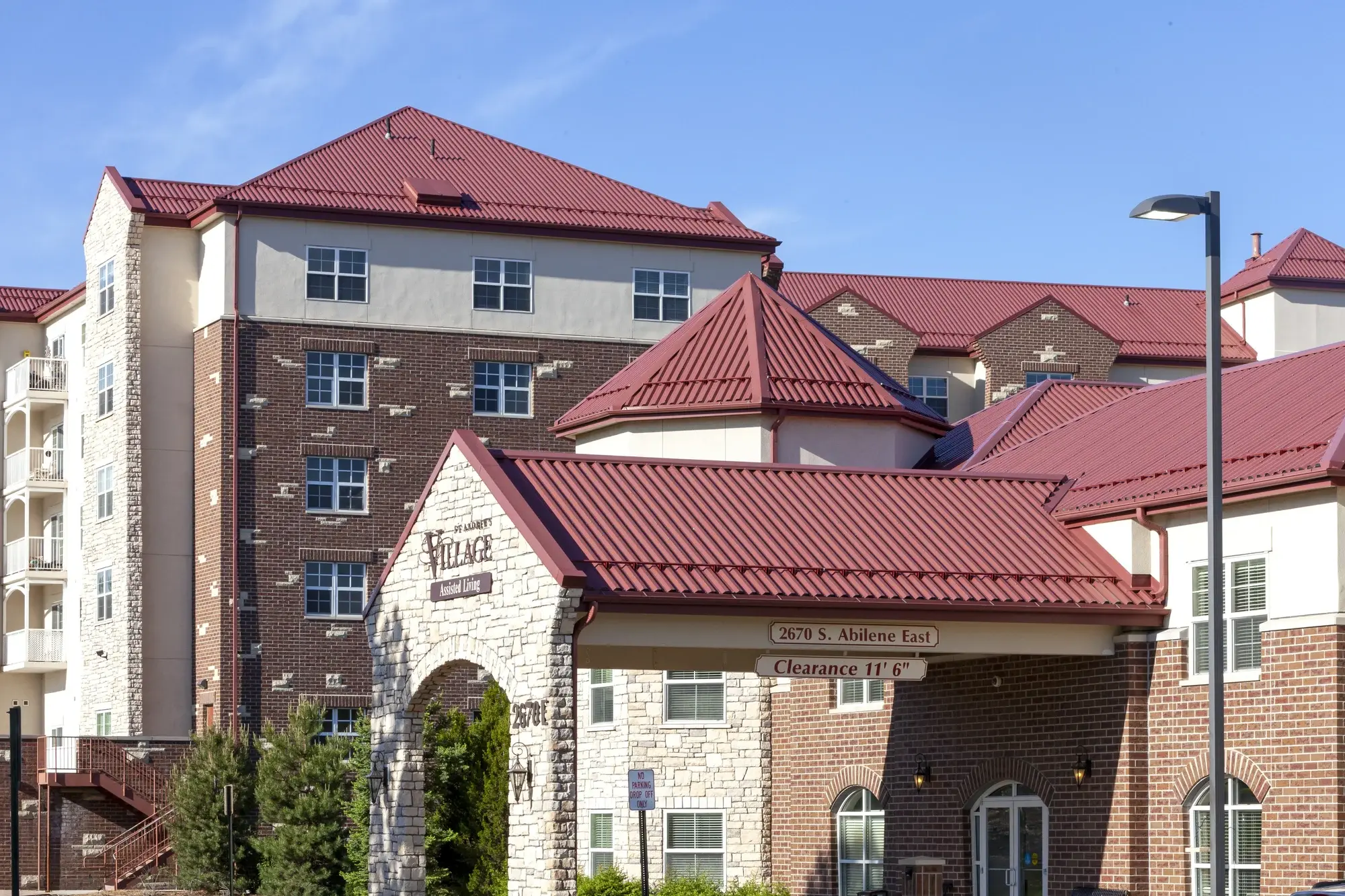 Exterior view of St. Andrew's Village senior living facility