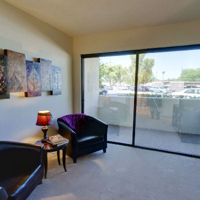 Cozy interior lounge area with chairs and a view