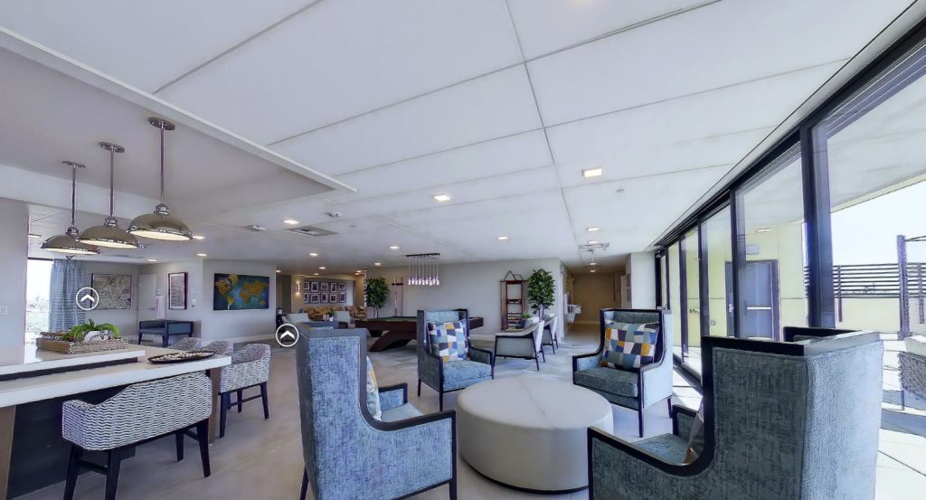 Bright and modern common area with seating