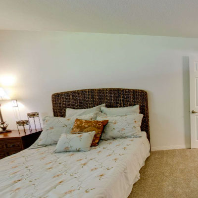 Cozy bedroom setup with floral bedding
