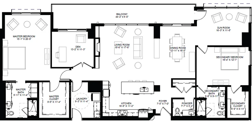 Architectural floor plan with room dimensions