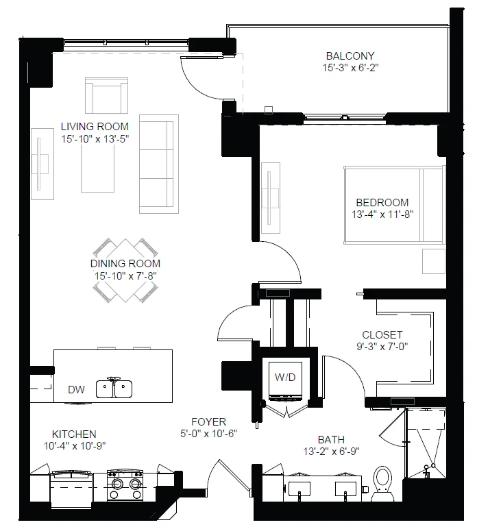 Architectural floor plan of a resident unit