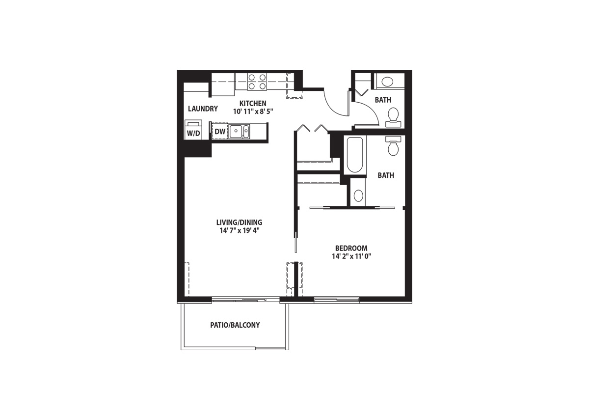 Architectural floor plan of a resident unit layout