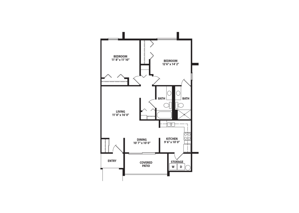 Architectural floor plan of a resident unit layout