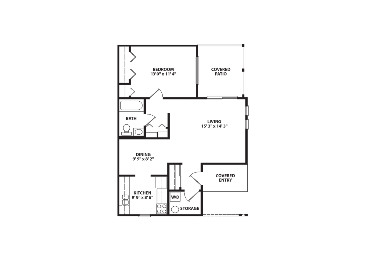Architectural floor plan of a living unit layout