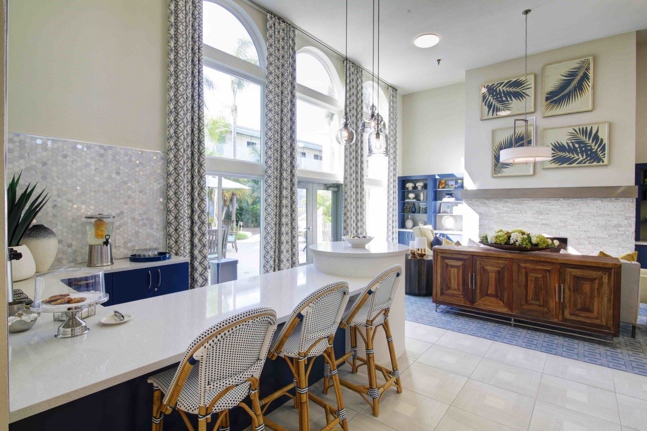 Bright common area with modern decor and seating