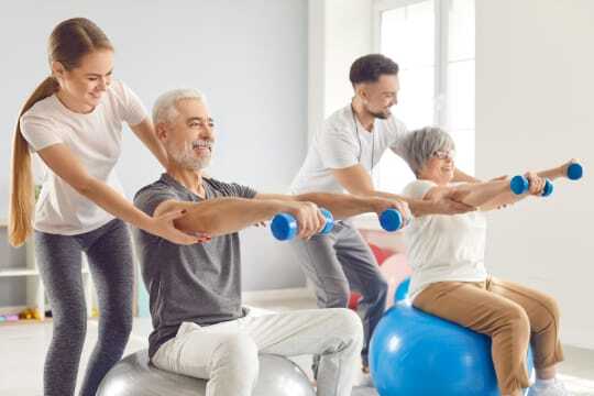 Residents participating in a group exercise class