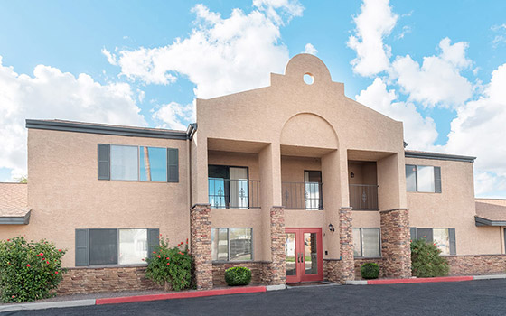 Exterior view of the senior community building.