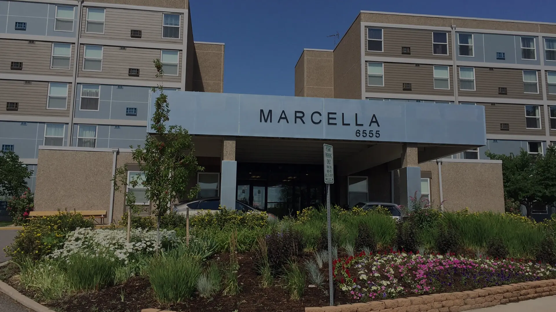 Exterior view of Marcella Manor Apartments entrance
