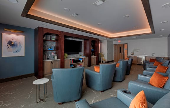 Common area with comfortable seating and entertainment setup
