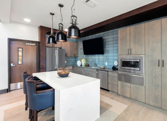 Modern kitchen layout in a senior living facility