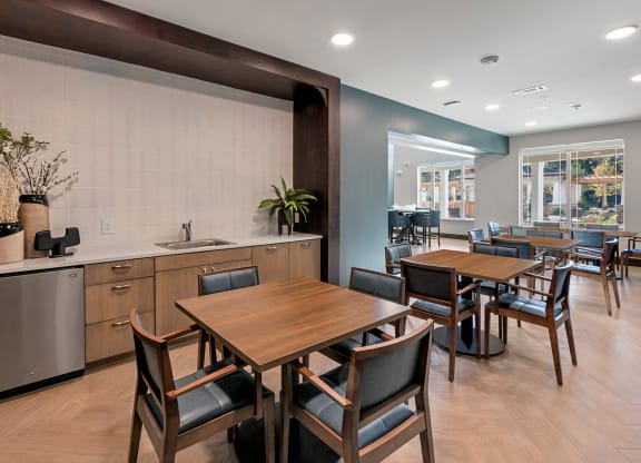 Modern common area with tables and chairs