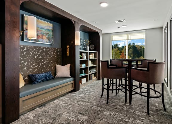 Cozy common area with seating and art decor
