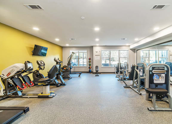 Well-equipped fitness room with exercise machines