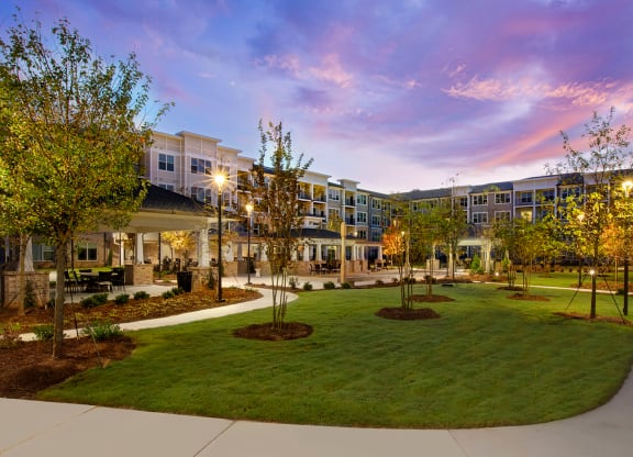 Beautiful landscaped outdoor area at StonePointe Senior Living
