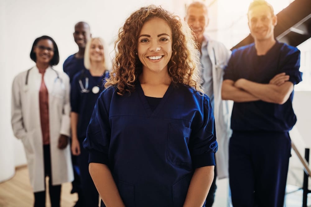 Healthcare staff group in a facility setting