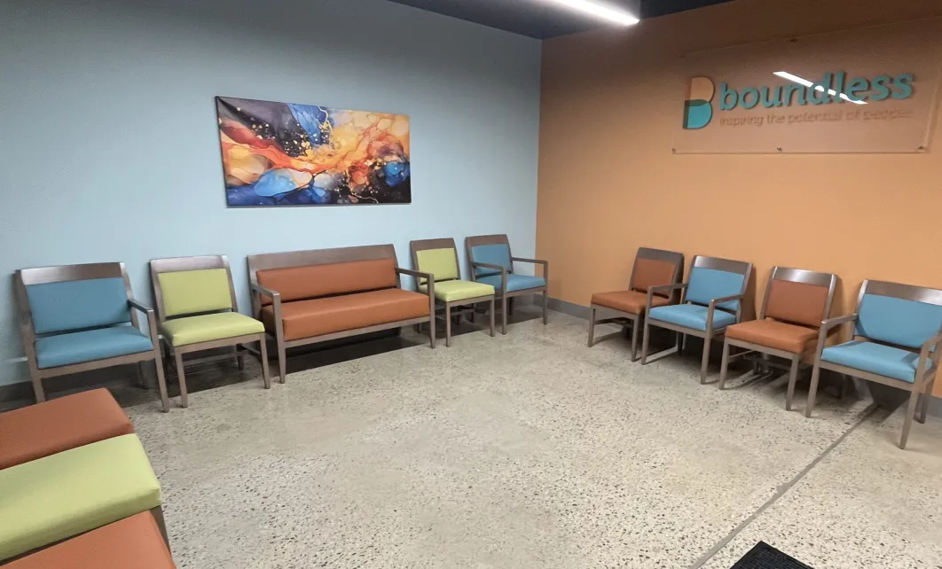 Seating area in a brightly colored interior