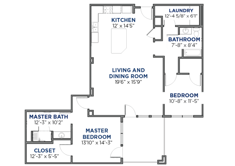 Architectural floor plan of a living unit.