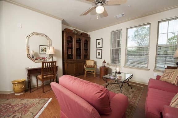 Cozy interior living space with furniture.