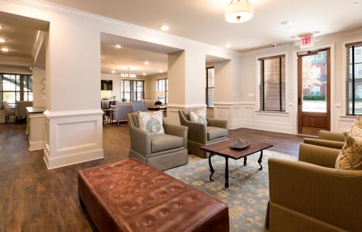 Cozy common area with seating and natural light.